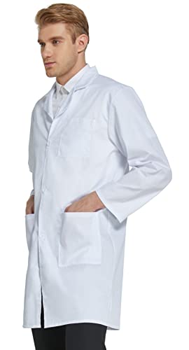 VOGRYE Professional Lab Coat for Men Women Long Sleeve, White, Unisex L