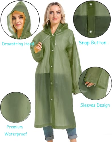 HOOMBOOM Rain Ponchos for Adults Reusable Raincoats Hooded for Women Men Survival Heavy Duty Military Impermeable 2 Packs Rain Coat