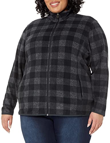 Amazon Essentials Women's Classic-Fit Full-Zip Polar Soft Fleece Jacket (Available in Plus Size), Charcoal Mini Buffalo Plaid, Medium