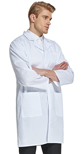 VOGRYE Professional Lab Coat for Men Women Long Sleeve, White, Unisex L