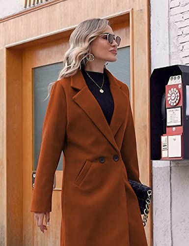 Hooever Women's Winter Wool Coat Casual Notch Lapel Single-Breasted Peacoat(aramel-M)