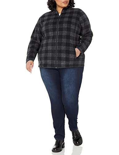 Amazon Essentials Women's Classic-Fit Full-Zip Polar Soft Fleece Jacket (Available in Plus Size), Charcoal Mini Buffalo Plaid, Medium