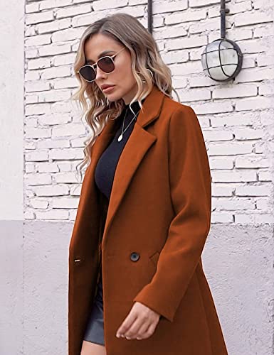 Hooever Women's Winter Wool Coat Casual Notch Lapel Single-Breasted Peacoat(aramel-M)