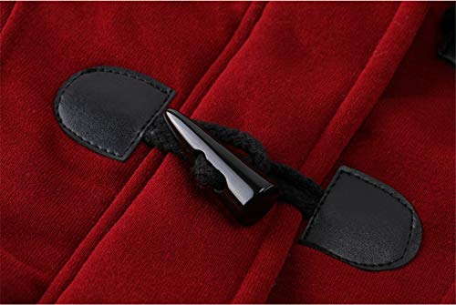 JiangWu Womens Fashion Horn Button Fleece Thicken Coat with Hood Winter Warm Jacket (Large, Wine-red)