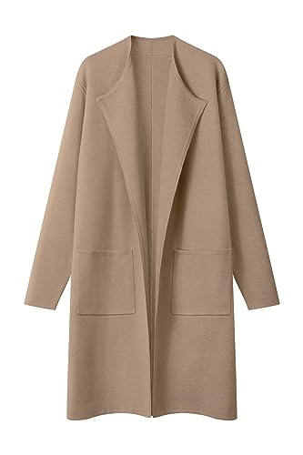 MEROKEETY Women's Winter Draped Long Cardigan Knitted Soft Sweater Jacket Coat 2024 with Pockets, Khaki, X-Large