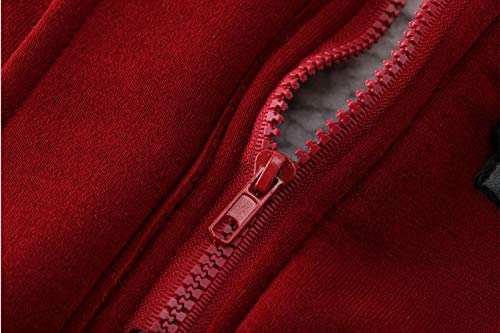 JiangWu Womens Fashion Horn Button Fleece Thicken Coat with Hood Winter Warm Jacket (Large, Wine-red)