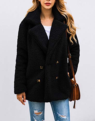 PRETTYGARDEN Women's Fashion Winter Coat Long Sleeve Lapel Button Faux Shearling Shaggy Oversized Shacket Jacket (Style Two Black,3X-Large)