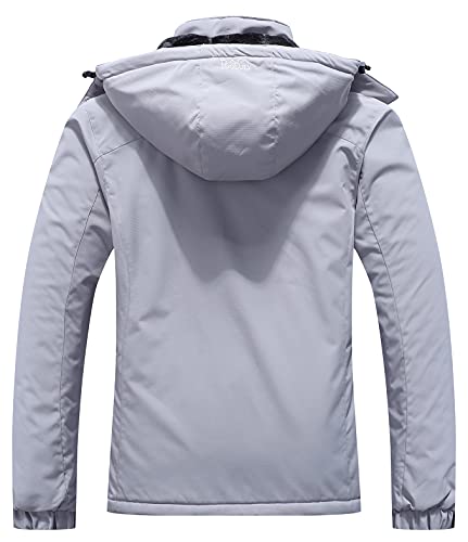 Pooluly Women's Ski Jacket Warm Winter Waterproof Windbreaker Hooded Raincoat Snowboarding Jackets Light Gray-2XL