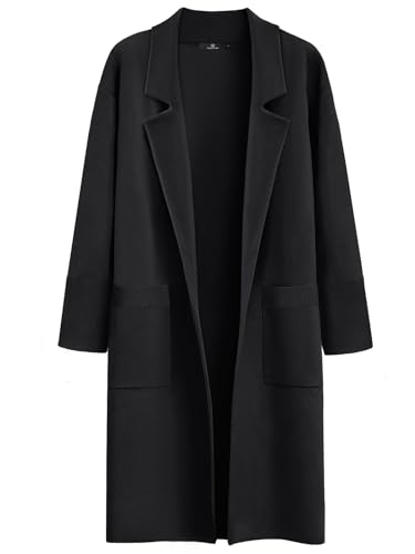 LILLUSORY Trench Coats for Women 2024 Black Jacket Fall Long Dress Coat Trendy Knit Cardigan Sweater Winter Clothes Black S