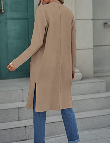 MEROKEETY Women's Winter Draped Long Cardigan Knitted Soft Sweater Jacket Coat 2024 with Pockets, Khaki, X-Large