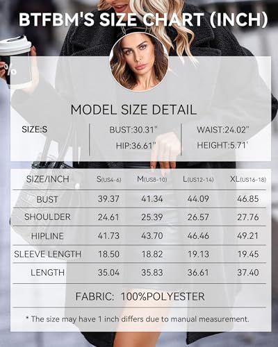 BTFBM Women 2024 Winter Faux Fur Coats Lapel Long Sleeve Fuzzy Fleece Outerwear Button Down Sherpa Jackets Fall Outfits(Solid Black, Medium)