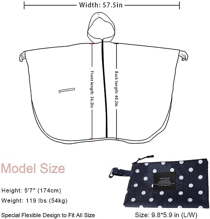 POWINSUN Fashion Hooded Rain Poncho Waterproof Raincoat Jacket with Pocket for Women/Men/Adult (A-Blue dot)
