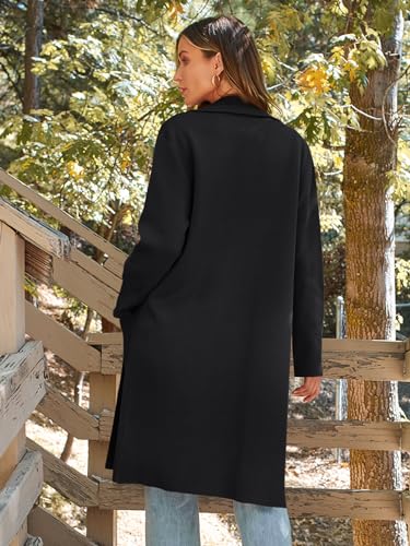 LILLUSORY Trench Coats for Women 2024 Black Jacket Fall Long Dress Coat Trendy Knit Cardigan Sweater Winter Clothes Black S