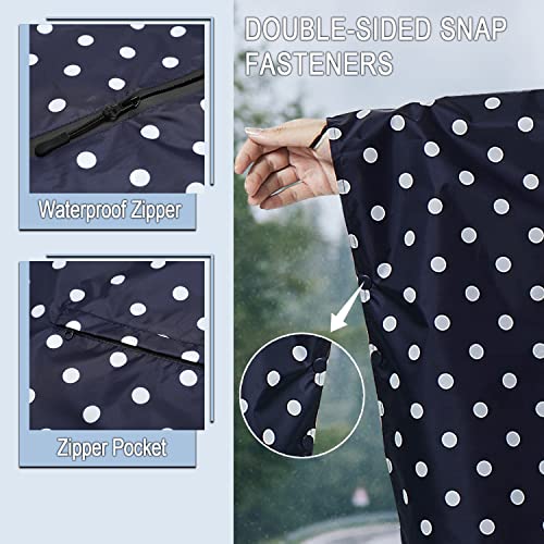POWINSUN Fashion Hooded Rain Poncho Waterproof Raincoat Jacket with Pocket for Women/Men/Adult (A-Blue dot)