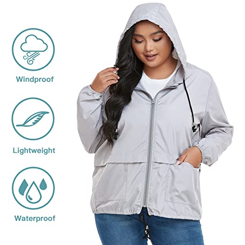 American Trends Plus Size Women Rain Coats Lightweight Waterproof Outdoor Rain Jacket Hooded Packable Windbreaker Jacket for Women A Black 3XL