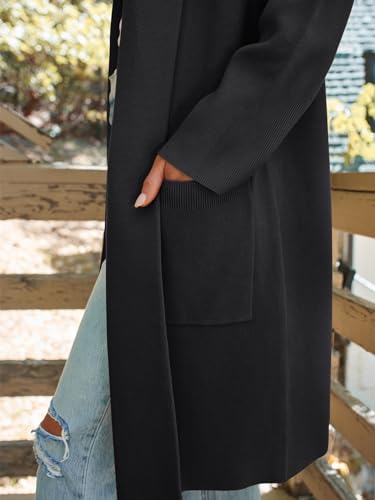LILLUSORY Trench Coats for Women 2024 Black Jacket Fall Long Dress Coat Trendy Knit Cardigan Sweater Winter Clothes Black S