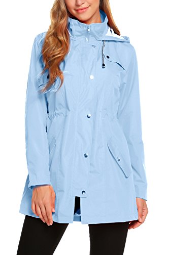 ZHENWEI Women's Waterproof Lightweight Rain Jacket With Hood Striped Lined Windbreaker Anorak Jacket