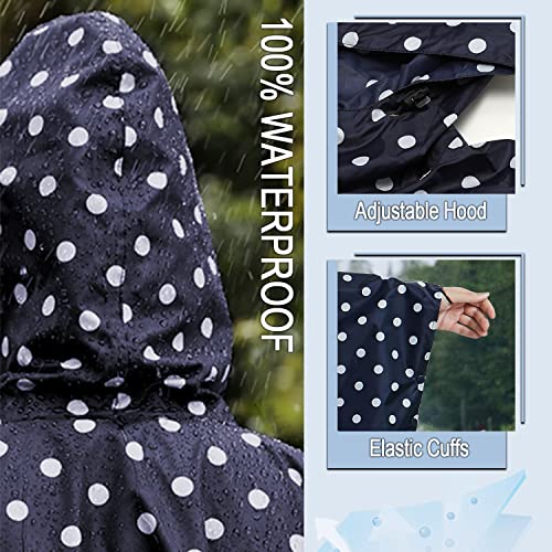 POWINSUN Fashion Hooded Rain Poncho Waterproof Raincoat Jacket with Pocket for Women/Men/Adult (A-Blue dot)