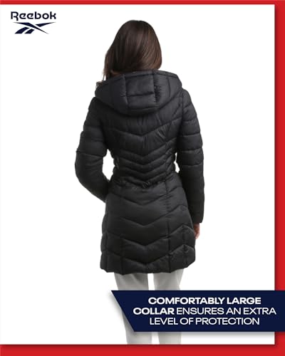 Reebok Women's Winter Jacket - Long Length Quilted Puffer Parka - Heavyweight Outerwear Coat for Women (S-XL), Size Medium, Jet Black