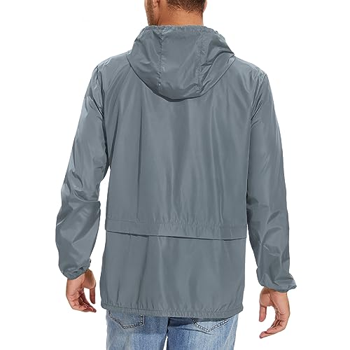 Zando Men Rain Jacket Mens Packable Raincoat Lightweight Mens Windbreaker Jackets Cycling Raincoats Waterproof with Hood Outdoor Windbreaker Jacket Travel Rain Coats for Men Gray Jacket Light Gray L