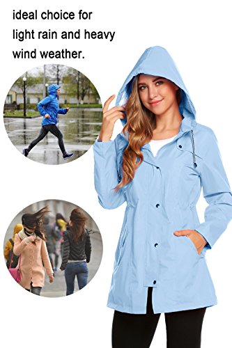 ZHENWEI Women's Waterproof Lightweight Rain Jacket With Hood Striped Lined Windbreaker Anorak Jacket
