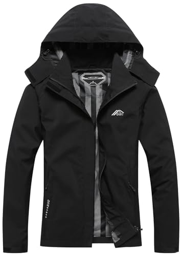 DECKTIN Women's Waterproof Raincoat Lightweight Rain Jacket Detachable Hood Travel Outdoor Black M