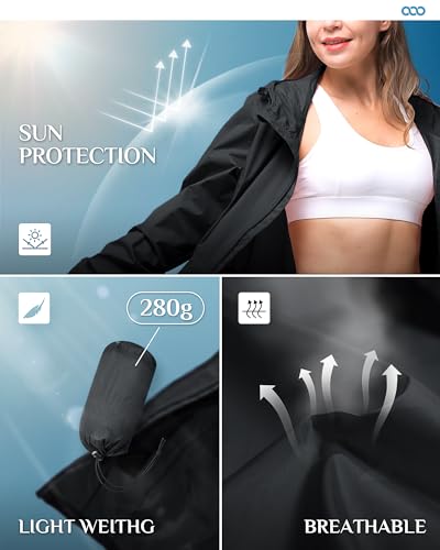 33,000ft Women's Waterproof Long Rain Coats Packable Rain Jacket with Hood Trench Coats Windbreaker