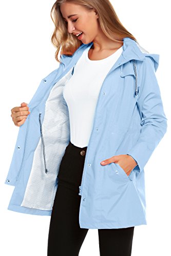 ZHENWEI Women's Waterproof Lightweight Rain Jacket With Hood Striped Lined Windbreaker Anorak Jacket