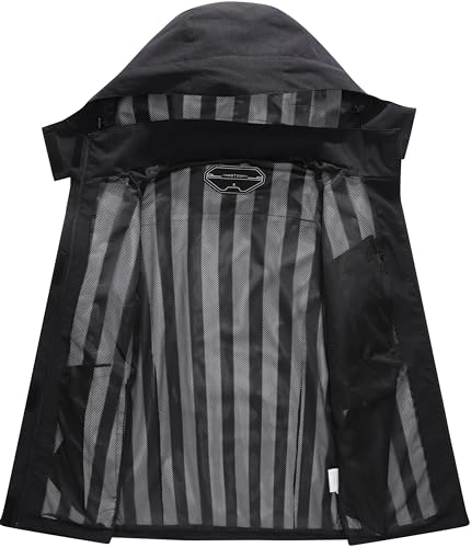 DECKTIN Women's Waterproof Raincoat Lightweight Rain Jacket Detachable Hood Travel Outdoor Black M