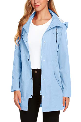 ZHENWEI Women's Waterproof Lightweight Rain Jacket With Hood Striped Lined Windbreaker Anorak Jacket