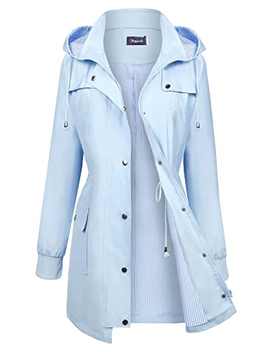 Waterproof Rain Jacket for Women Rain Coats Waterproof with Hood Raincoat Outdoor Breathable Trench Coats for Girls Light Blue L