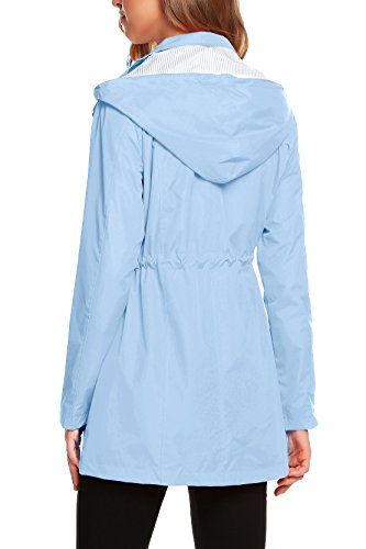 ZHENWEI Women's Waterproof Lightweight Rain Jacket With Hood Striped Lined Windbreaker Anorak Jacket