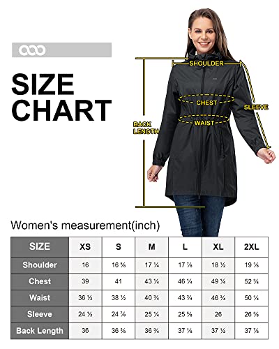 33,000ft Women's Waterproof Long Rain Coats Packable Rain Jacket with Hood Trench Coats Windbreaker