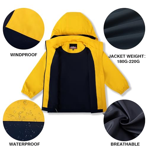 ODYSSEY-REFUGE Kids Rain Jacket Boys Girls Lightweight Raincoat Waterproof And Breathable Zip Up Hoodie Outdoor Raincoat Suitable For Children 5-14 Years Old