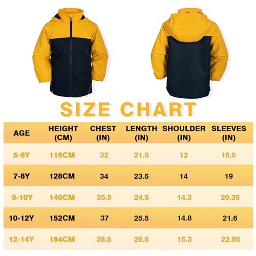 ODYSSEY-REFUGE Kids Rain Jacket Boys Girls Lightweight Raincoat Waterproof And Breathable Zip Up Hoodie Outdoor Raincoat Suitable For Children 5-14 Years Old