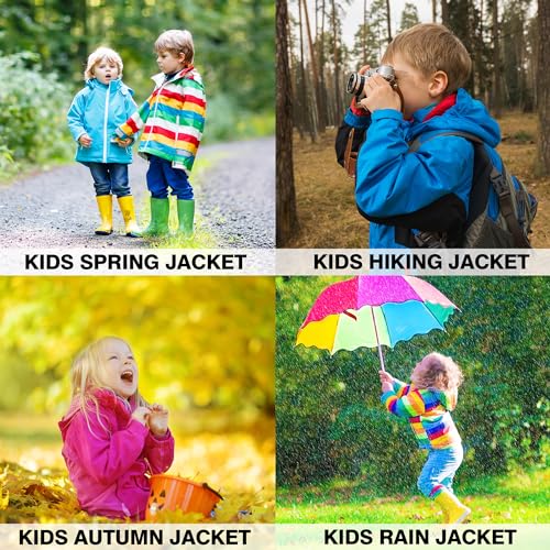 ODYSSEY-REFUGE Kids Rain Jacket Boys Girls Lightweight Raincoat Waterproof And Breathable Zip Up Hoodie Outdoor Raincoat Suitable For Children 5-14 Years Old