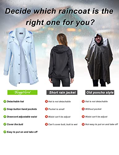 Waterproof Rain Jacket for Women Rain Coats Waterproof with Hood Raincoat Outdoor Breathable Trench Coats for Girls Light Blue L