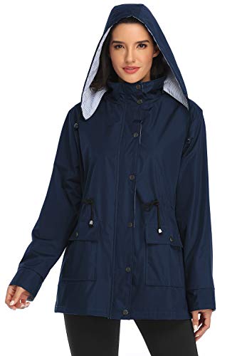 Arthas Women Light Rain Jacket Waterproof Active Outdoor Trench Raincoat with Hood Lightweight Plus Size for Girls