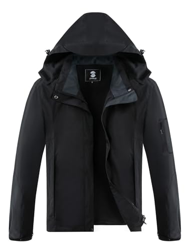 SaphiRose Womens Waterproof Rain jacket Lightweight Active Outdoor Raincoat with Removable Hood (Black,Large)