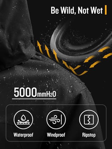 SaphiRose Womens Waterproof Rain jacket Lightweight Active Outdoor Raincoat with Removable Hood (Black,Large)