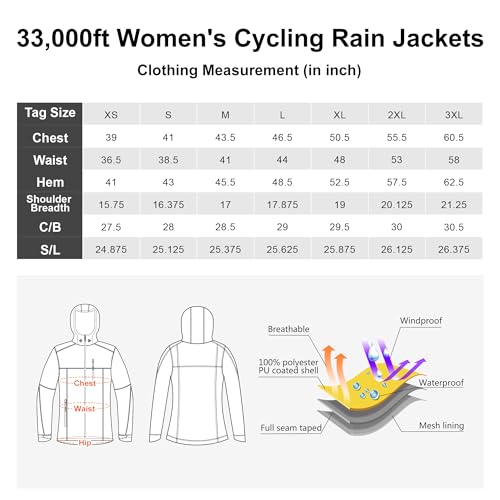 33,000ft Packable Rain Jacket Women Lightweight Waterproof Raincoat with Hood Cycling Bike Jacket Windbreaker