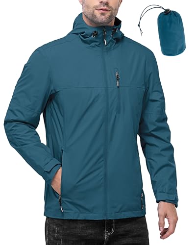 Outdoor Ventures Men's Packable Rain Jacket Waterproof Windbreaker Lightweight Raincoat with Hood