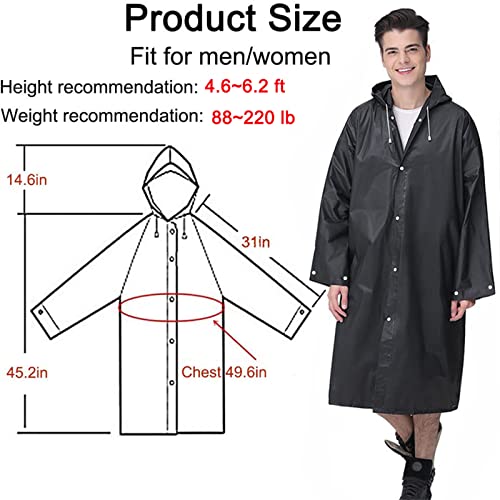 Rain Ponchos Raincoats for Adults Women Men, Reusable 2 Pack Rain Jacket Coats with Hood for Family Disney Camping Hiking(1 White+1 Black)