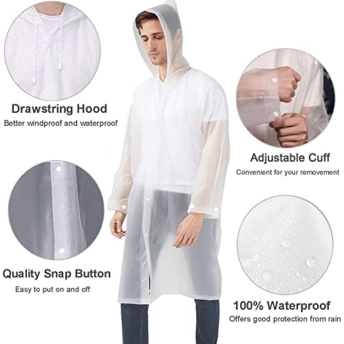 Rain Ponchos Raincoats for Adults Women Men, Reusable 2 Pack Rain Jacket Coats with Hood for Family Disney Camping Hiking(1 White+1 Black)