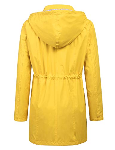Women Sportswear Camping Light Plus Size Rain Jacket with Hood Outdoor Hiking Long Windbreaker Raincoat Yellow L