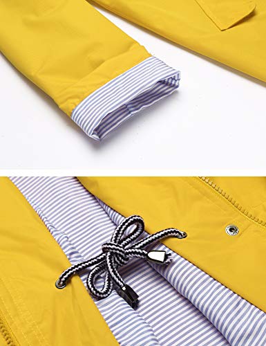 Women Sportswear Camping Light Plus Size Rain Jacket with Hood Outdoor Hiking Long Windbreaker Raincoat Yellow L