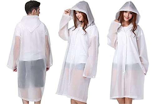 Rain Ponchos Raincoats for Adults Women Men, Reusable 2 Pack Rain Jacket Coats with Hood for Family Disney Camping Hiking(1 White+1 Black)