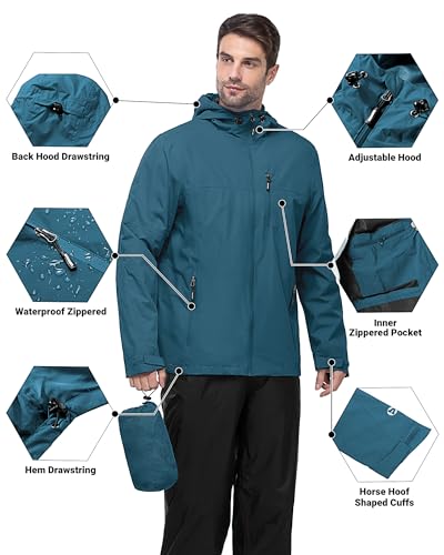 Outdoor Ventures Men's Packable Rain Jacket Waterproof Windbreaker Lightweight Raincoat with Hood