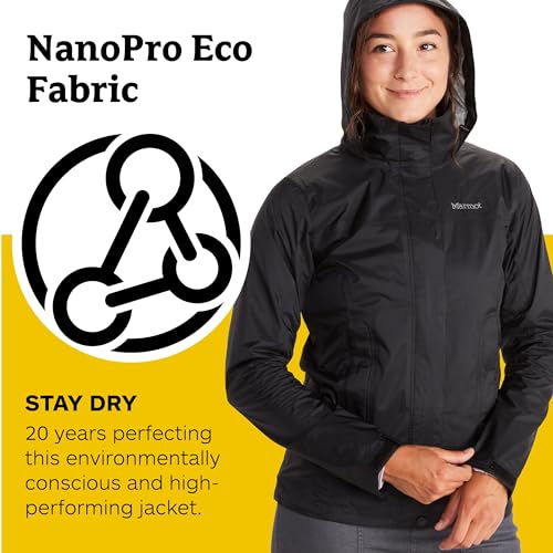 MARMOT Women's PreCip ECO Jacket | Lightweight, Waterproof Jacket for Women, Ideal for Hiking, Jogging, and Camping, 100% Recycled, Black, Large