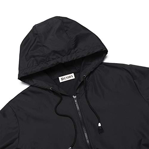 Women's Waterproof Hooded Raincoat Lightweight Rain Jacket Black Windbreaker with Pocket for Outdoor Black XL